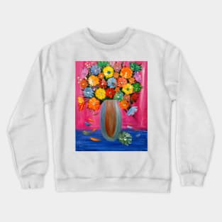 beautiful bouquet of mixed flowers in a silver vase Crewneck Sweatshirt